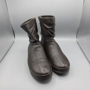 Fitflop Crush Boots Womens 8 Brown Leather Platform Comfort Shoes Slouchy Zip